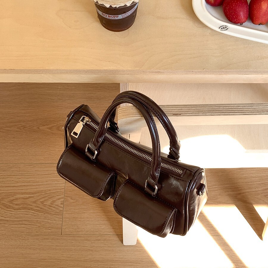 New Fashion Style Small Square Bag Hand Carrying PU Leather Feeling Simple Small Handbag Female Korean Version All Shoulder Crossbody Bag