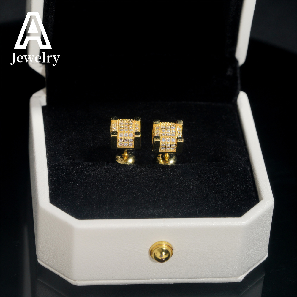 Fashion Hip Hop Jewelry 925 Sterling Silver VVS Moissanite Earrings Men Women Square Shape Ear Studs