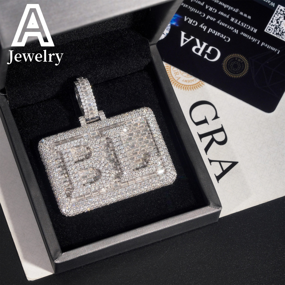 Fine Jewelry Letter Pendant Initial Letter BL Baguette Moissanite 925 Hip Hop Iced Out Pendant Jewelry Moissanite Pendant