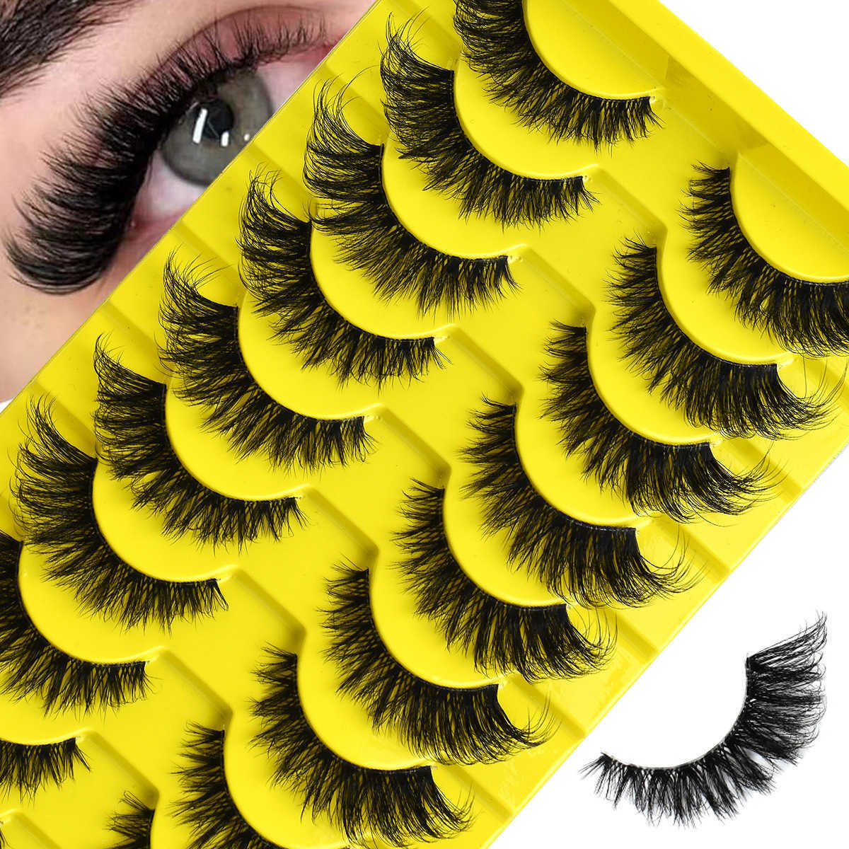 Ten pairs of curled transparent stem false eyelashes thick three-dimensional fluffy false eyelashes TEMU Xiyin W250324