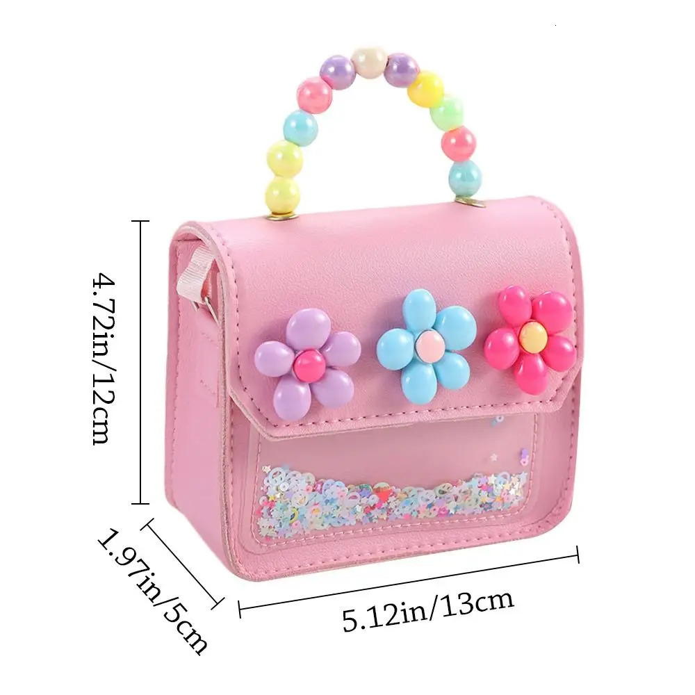 Cute Flowers Childrens Handbags Messenger Bag Sweet Girls Pearl Shiny Kids Shoulder Bag Cartoon PU Leather Crossbody Bags 250322