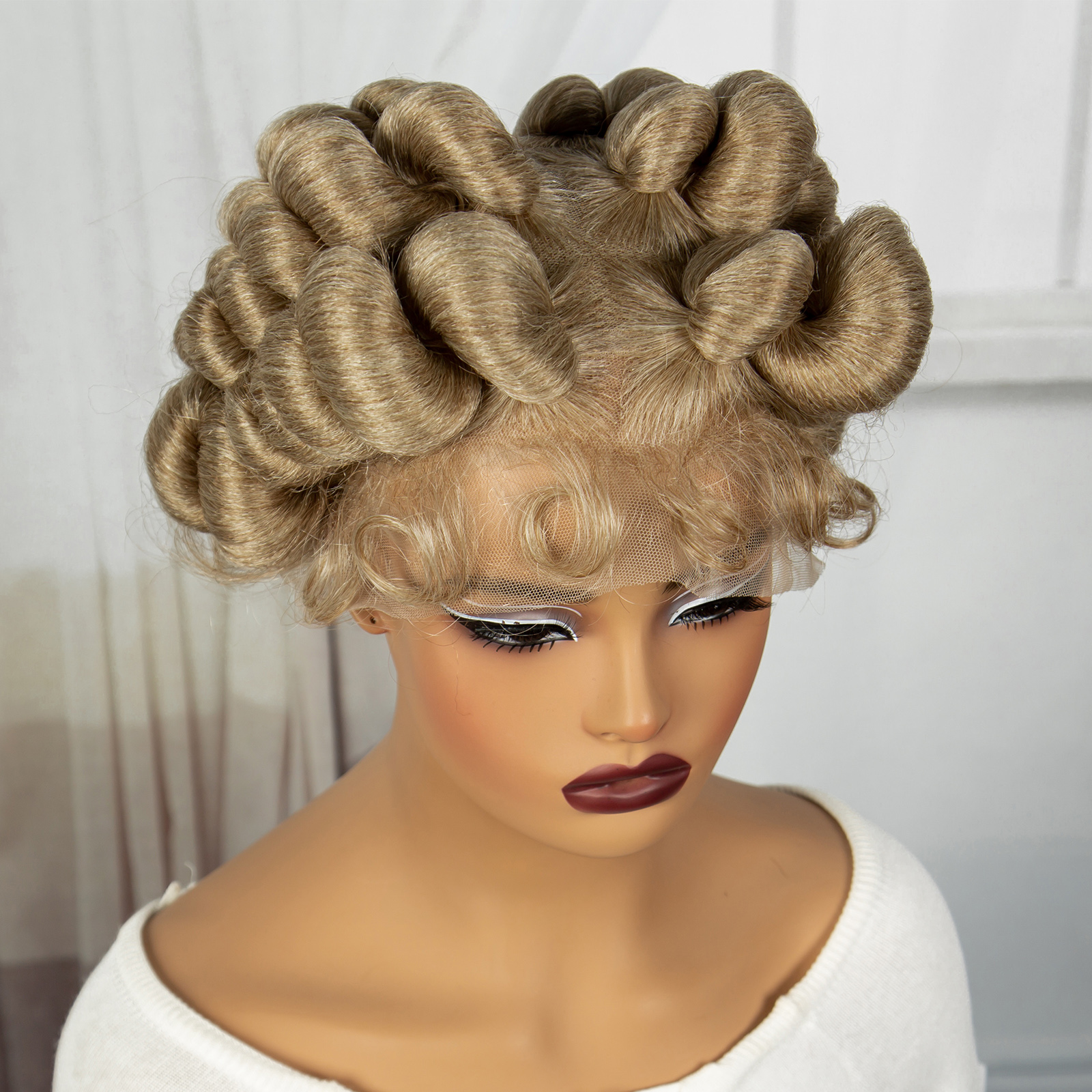 Honey Brown Color 6inch Transparent Full Lace Braided Wigs Short Cute Handmade Bantu Synthetic Braided Lace Wigs Knotless Braids Wig