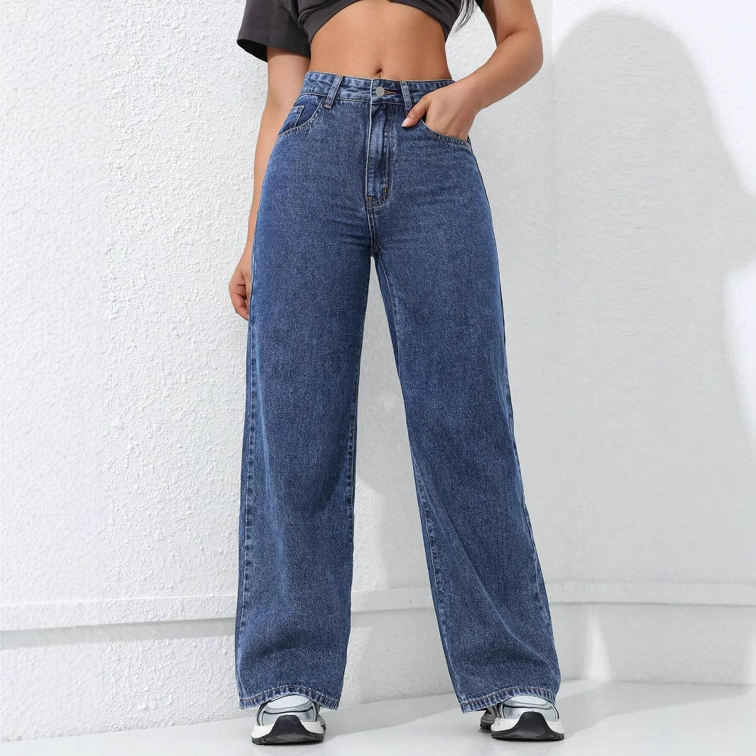 American wide leg jeans for women in the spring of 2025, washed with water, loose fit, slimming straight leg, floor length denim pants JEANS