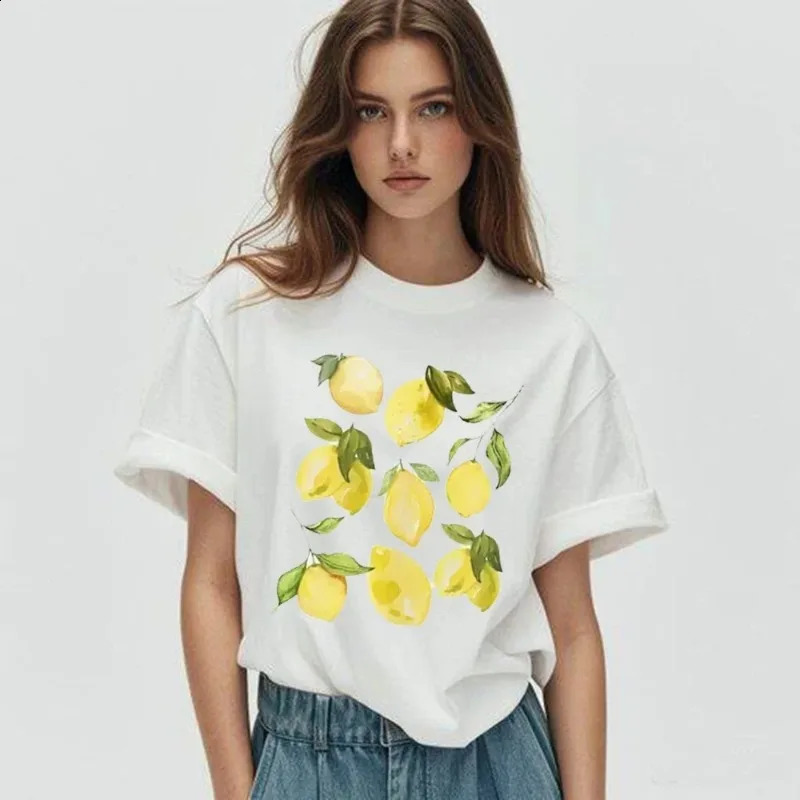 8 Lemons Graphic Summer Tshirt Retro Top Round Neck Short Sleeve Dark Gothic Printed Street Clothing Fashion Womens Wear Y2K 250324