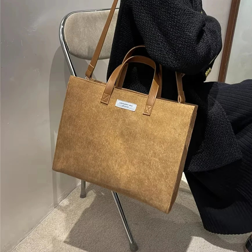 Womens Retro Corduroy Handbag er Shoulder Cross Messenger Handbag Girls Large Capacity Shopping Bag 250320