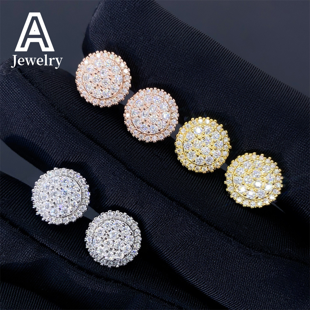 New men and women personality 925 silver Moissamite trend round earrings European and American rapper hot earrings