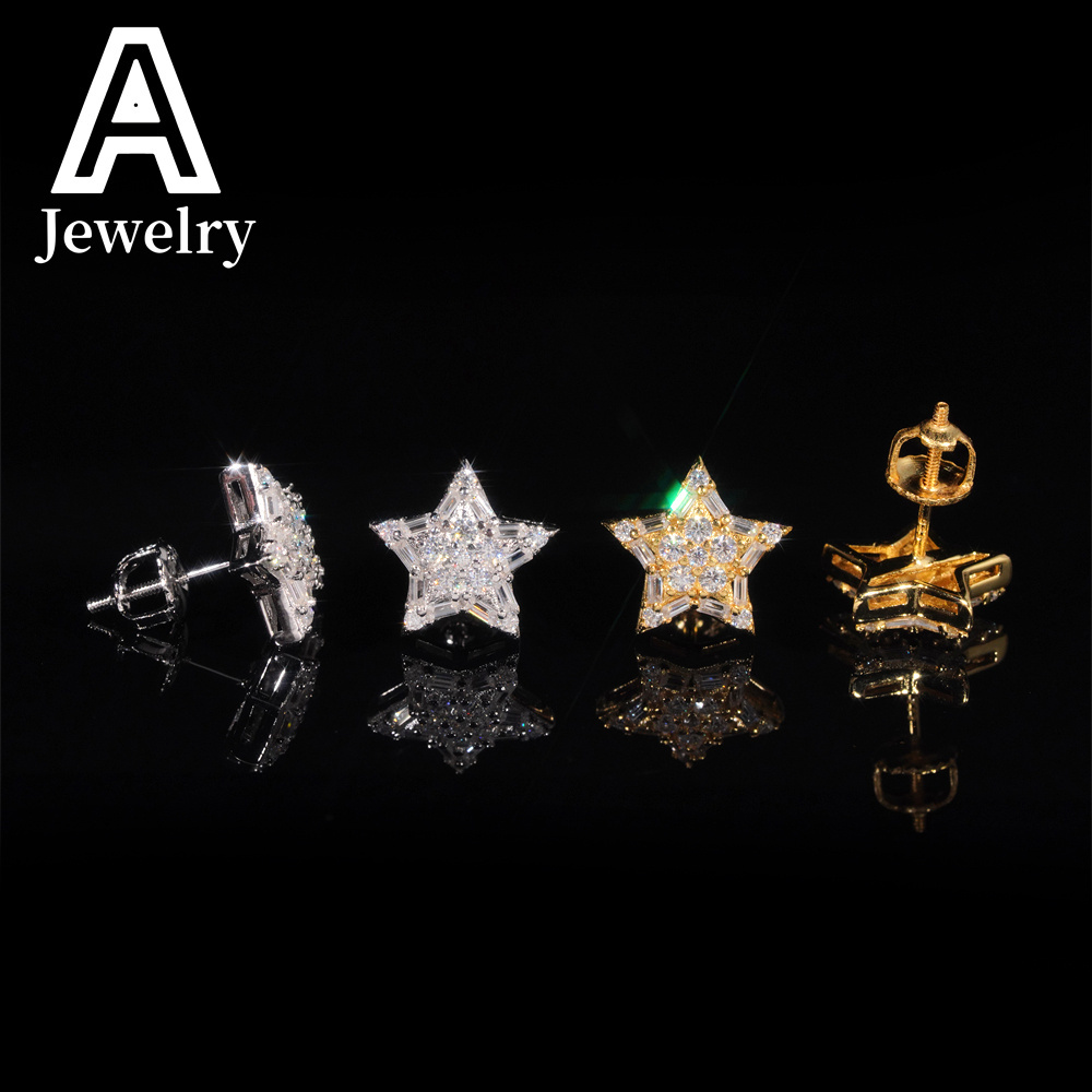 Fine jewelry Hip Hop Jewelry Pass Diamond Tester Star Shape Baguette 925 Sterling Silver Moissanite Stud Earrings