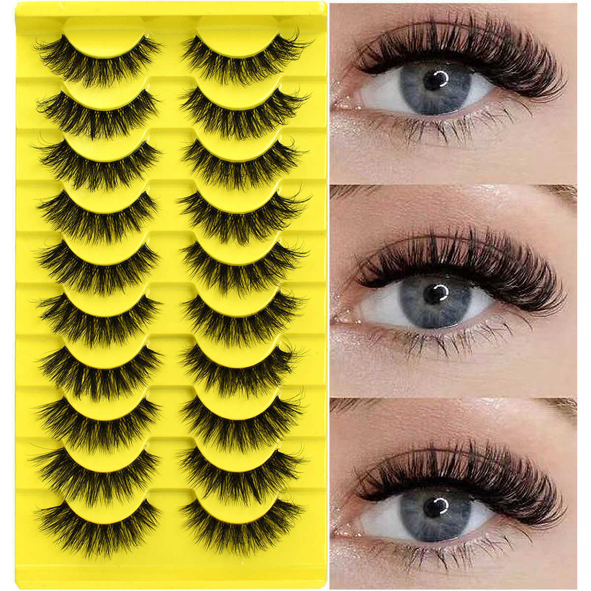10 Pair Set Full False Eyelash Transparent Terrier Fox Series Thick Curly Eyelash W250324