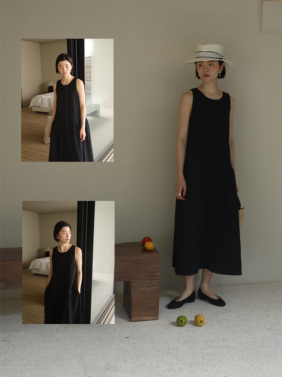MU1255 A3 high quality new style slightly wrinkled texture long vest skirt skin-friendly breathable round neck skirt