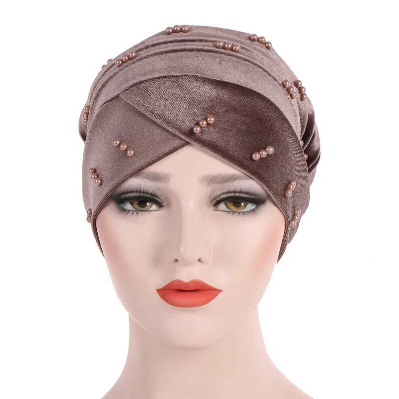 Pearl velvet headscarf Muslim dress wen headscarf female headscarf soft solid color headscarf ready to wear headscarf at any time X250324