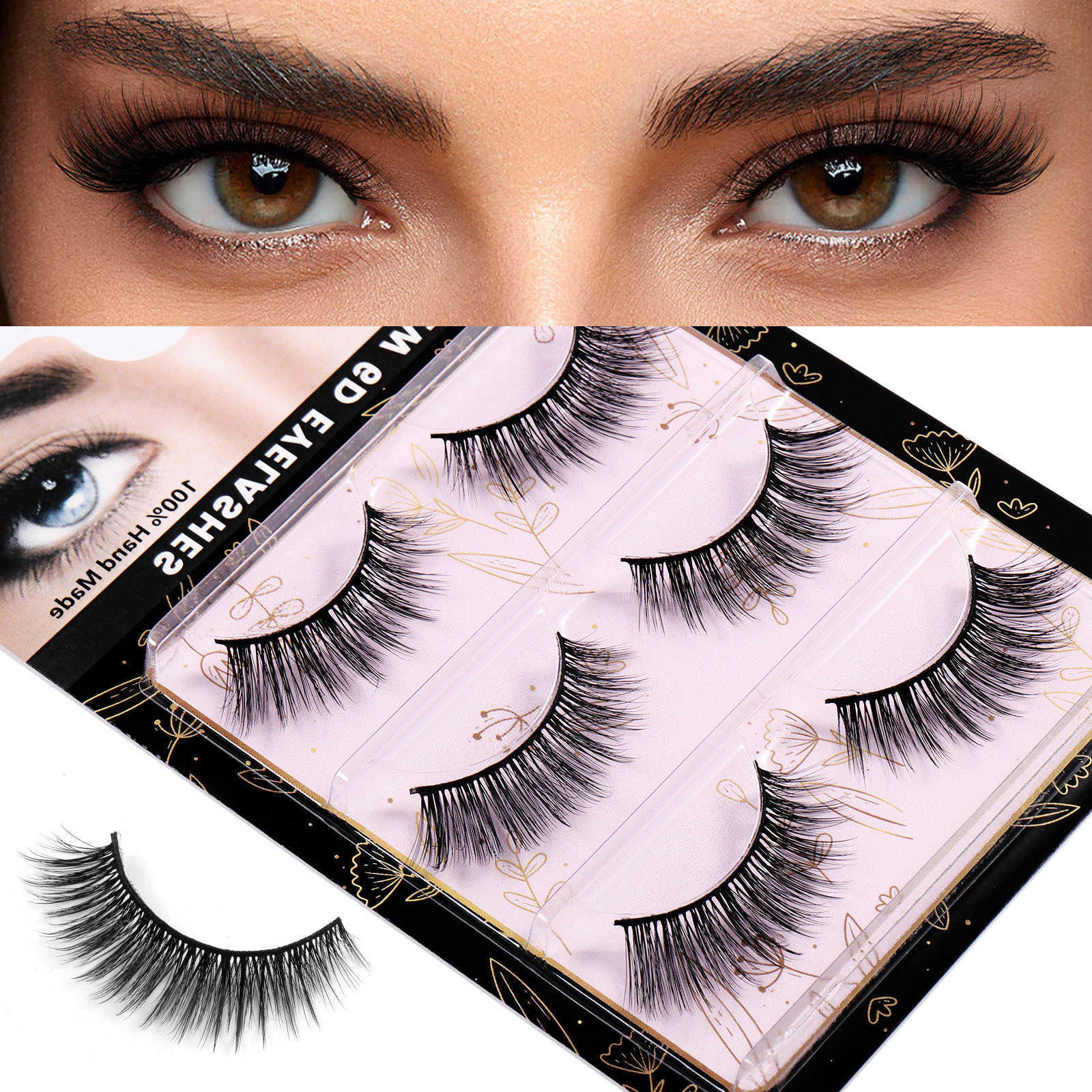 Natural synthetic fiber 3 pairs of fake eyelashes internet famous simulation of grafting eyelashes W250324