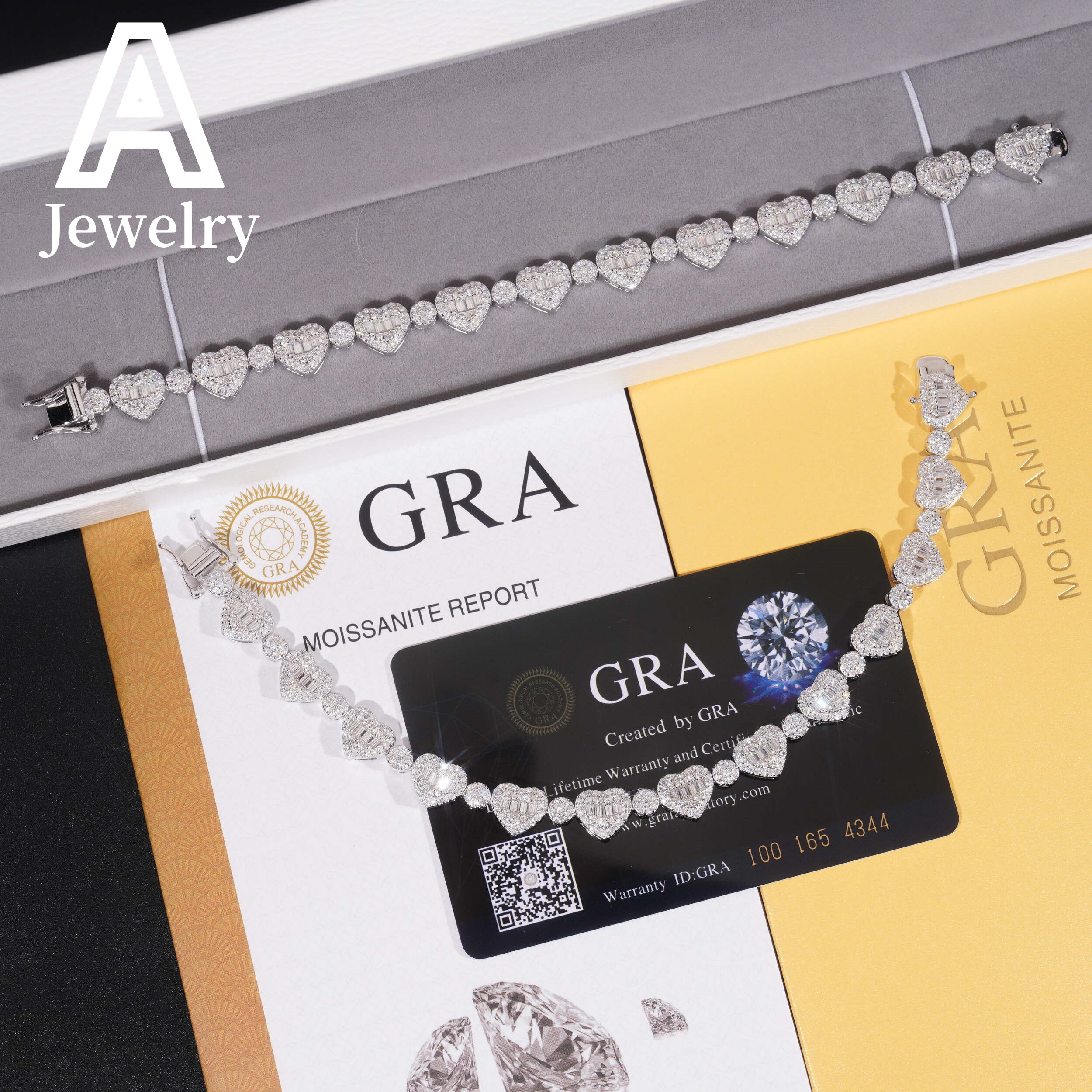 New Fashion Hip Hop Women Jewelry White Gold 925 Silver Moissanite Heart Shape Tennis Bracelet