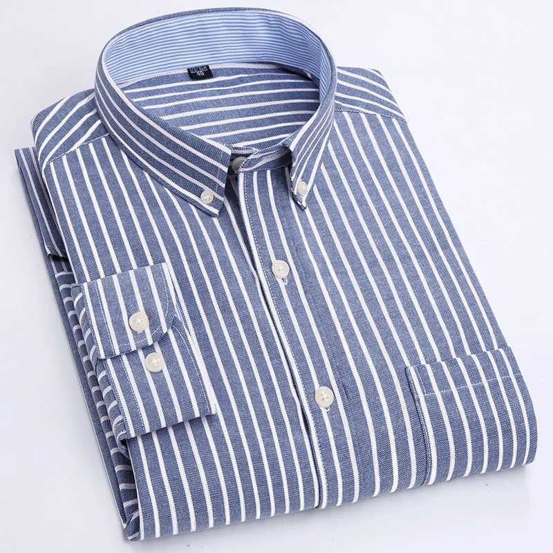 Mens long sleeved striped shirt Oxford dress plain weave mens high-quality slim fit Smatr casual shirt brand clothing X250324