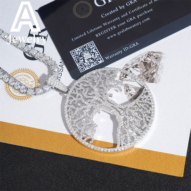 NEW ARRIVAL Tree Design Circle Pendant moissanite 925 Hip Hop iced out Pendant Jewelry Moissanite Pendant