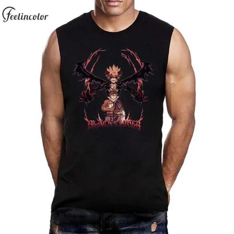 Black clover mens vest Asta printed vest black and white casual sleeveless T-shirt Japanese anime graphic T-shirt mens clothing X250324