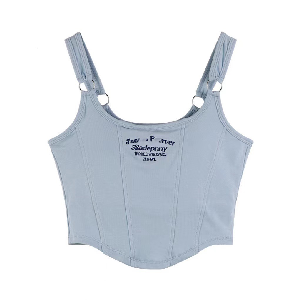 2025 New Pure Desire Designer Letter Embroidered Small Vest Women's Pure Cotton Spicy Girl Outdoor Slim Short Beach Infrared Top