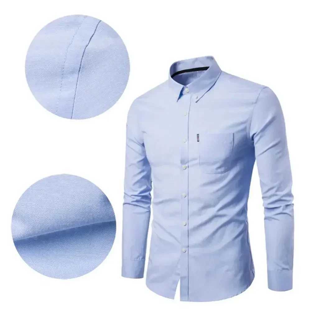 2024 Oxford Quick Dry Ironless Shirt Mens Solid Casual Slim Fit Collar T-shirt Long Sleeve Formal Business Shirt Mens Top X250324