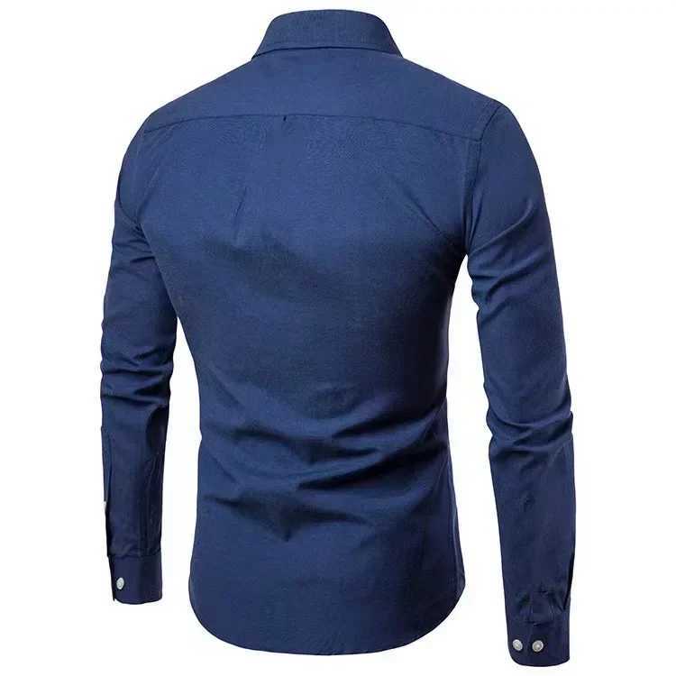 2024 Oxford Quick Dry Ironless Shirt Mens Solid Casual Slim Fit Collar T-shirt Long Sleeve Formal Business Shirt Mens Top X250324