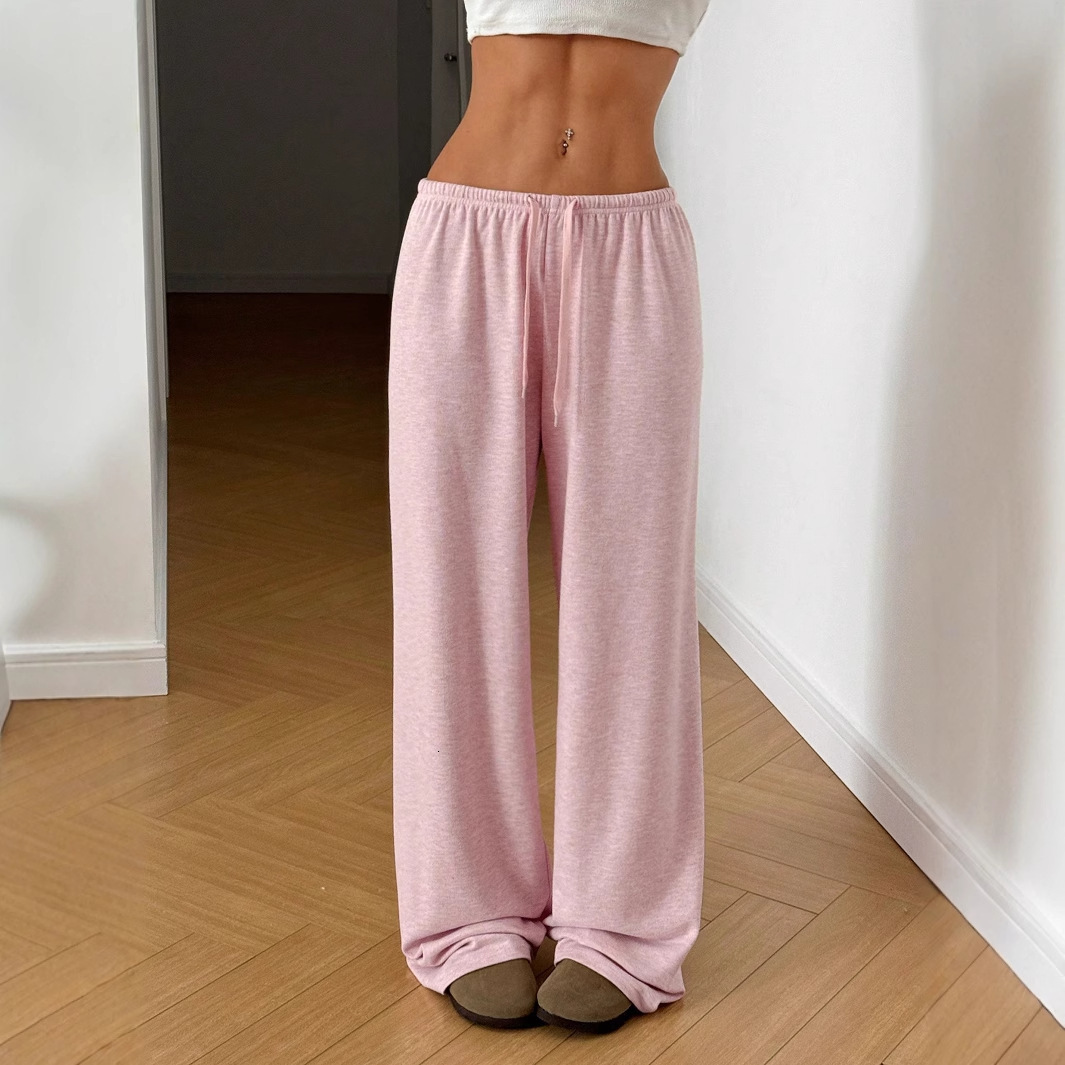 Women's solid color drawstring waist soft knit loose casual pants