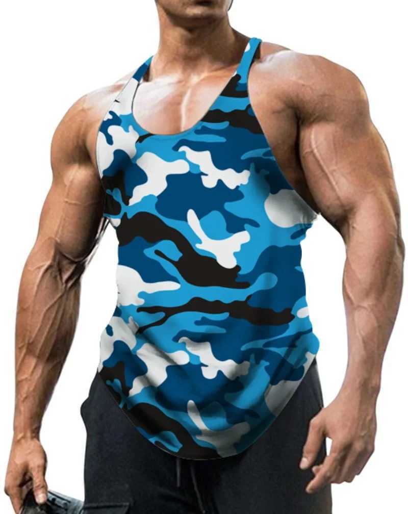 New mens camouflage printed vest 3D fashionable cool gym vest mens popular fitness sports sleeveless top X250324