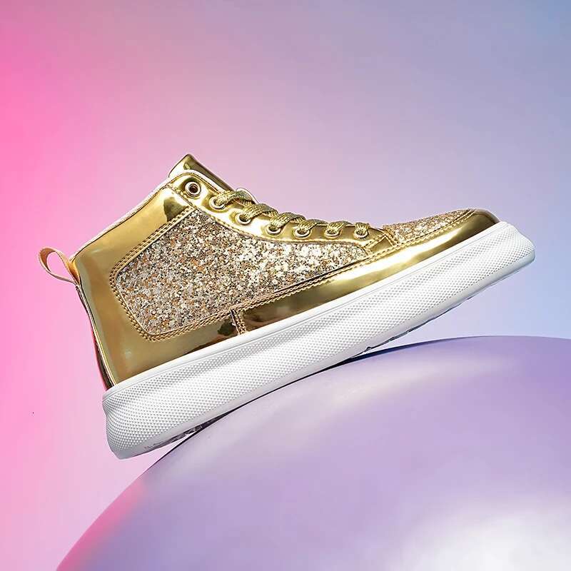 2025 new couple running shoes, high ankle women's outdoor street walking boots, gold winter carnival sports shoes