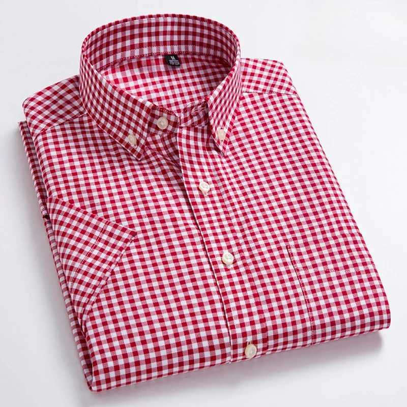 Newly printed high-quality 100% cotton summer short sleeved mens slim fit shirt thin checkered hunting dog stone soft office uniform X2503241