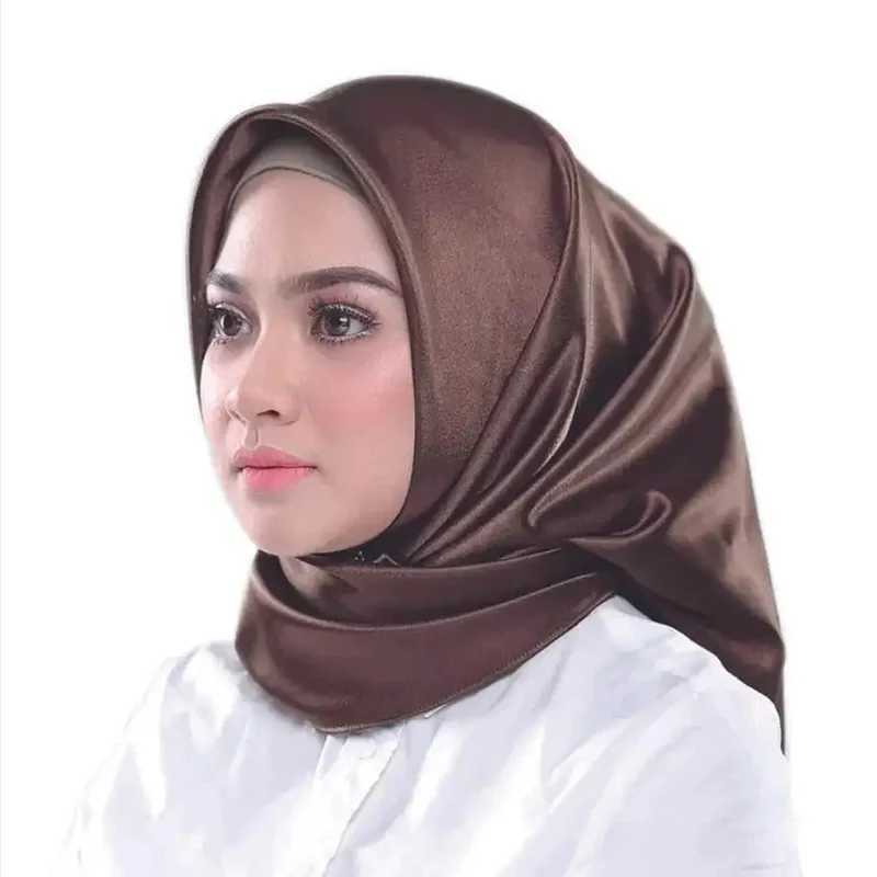 Solid color satin 90 square scarf suitable for Muslim headscarves womens fashionable simple scarf Islamic headscarf X250324