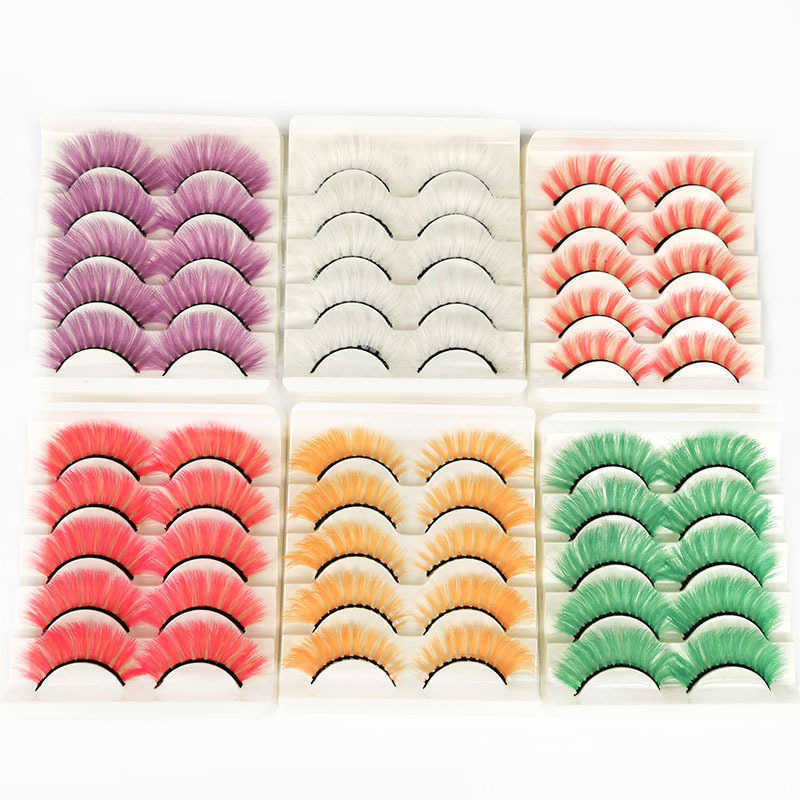 Colorful 5-Pair 3D Thick False Eyelash Stage Makeup Roll Up Messy Soft Eyelash W250324