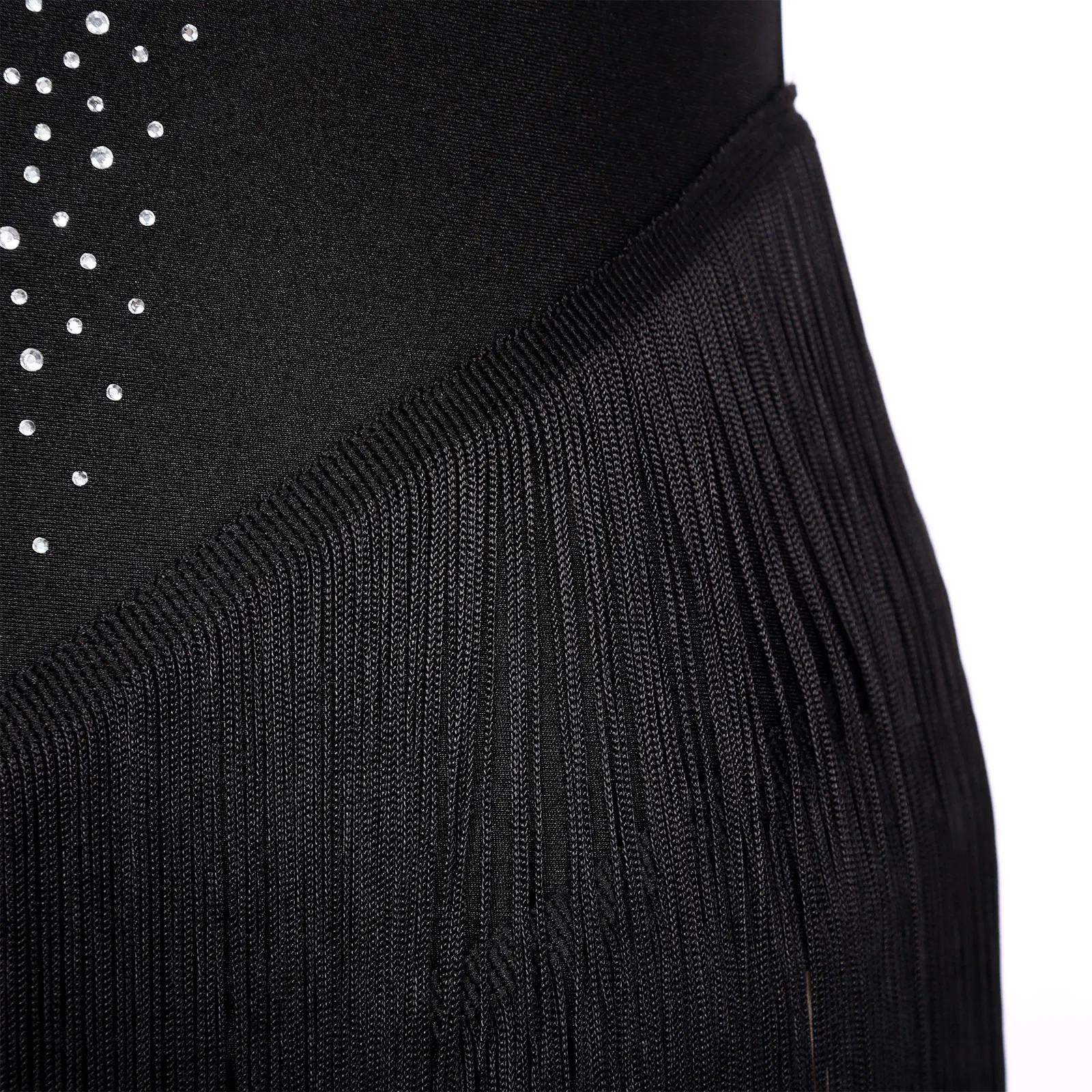 Womens Latin dance dress Rhinestone backless waistband tassel bodysuit pleated tango costume 250320