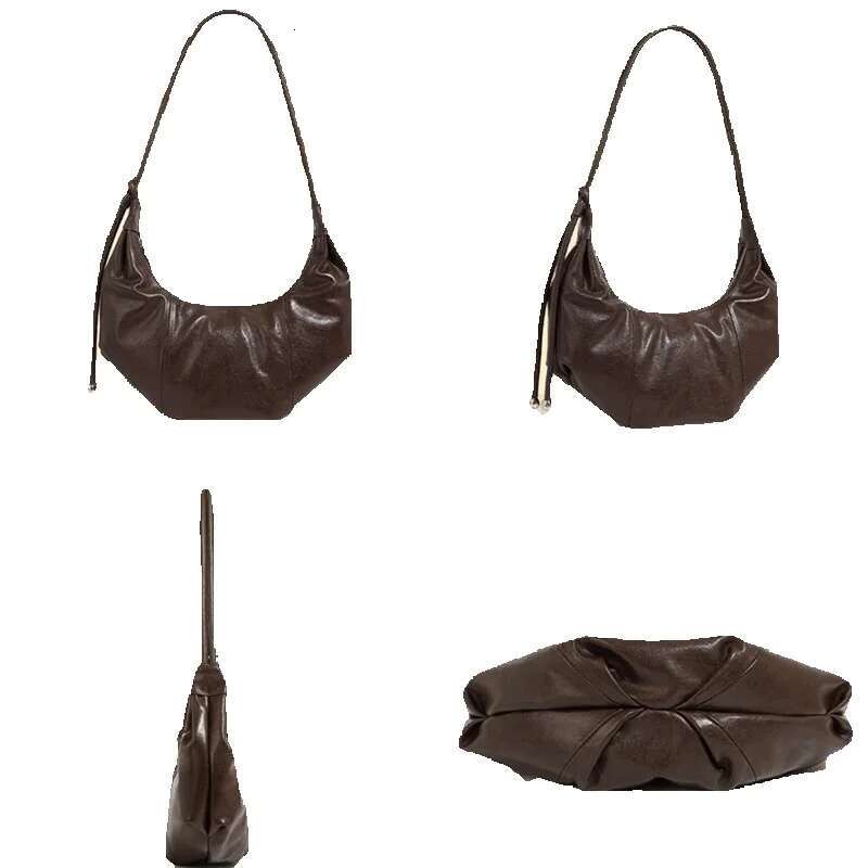 Hifashon Cowhide Genuine Leather Half Moon Shoulder Bags For Women 2025 Designer Crossbody Hobos Crescent Ladies Handbags