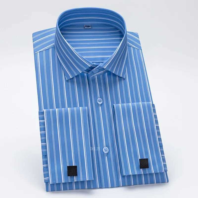 2025 Windsor collar ultra-thin dress new French shirt long sleeved business dress cufflinks striped shirt without pockets X250324