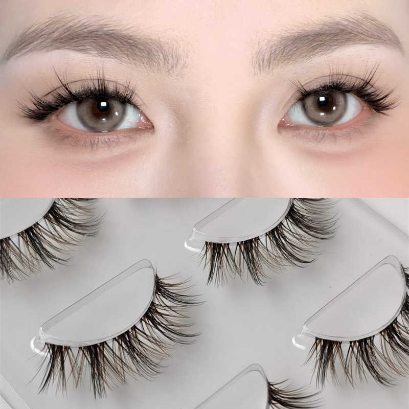 Thick transparent stem false eyelashes imitating mink fur mixed black brown Barbie curly and clustered big eye makeup GM35 W250324