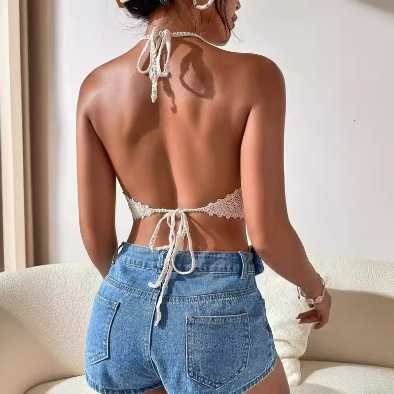 Sexy Vacation Beach Camisole Crochet Hollow Back Strap Vest Top For Women