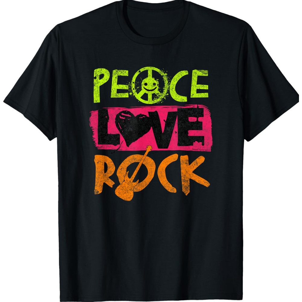 T shirt for Mens Peace Love Rock Guitar Concert Band Rock Music Graphic Tee Casual Tops Clothes Short sleeve