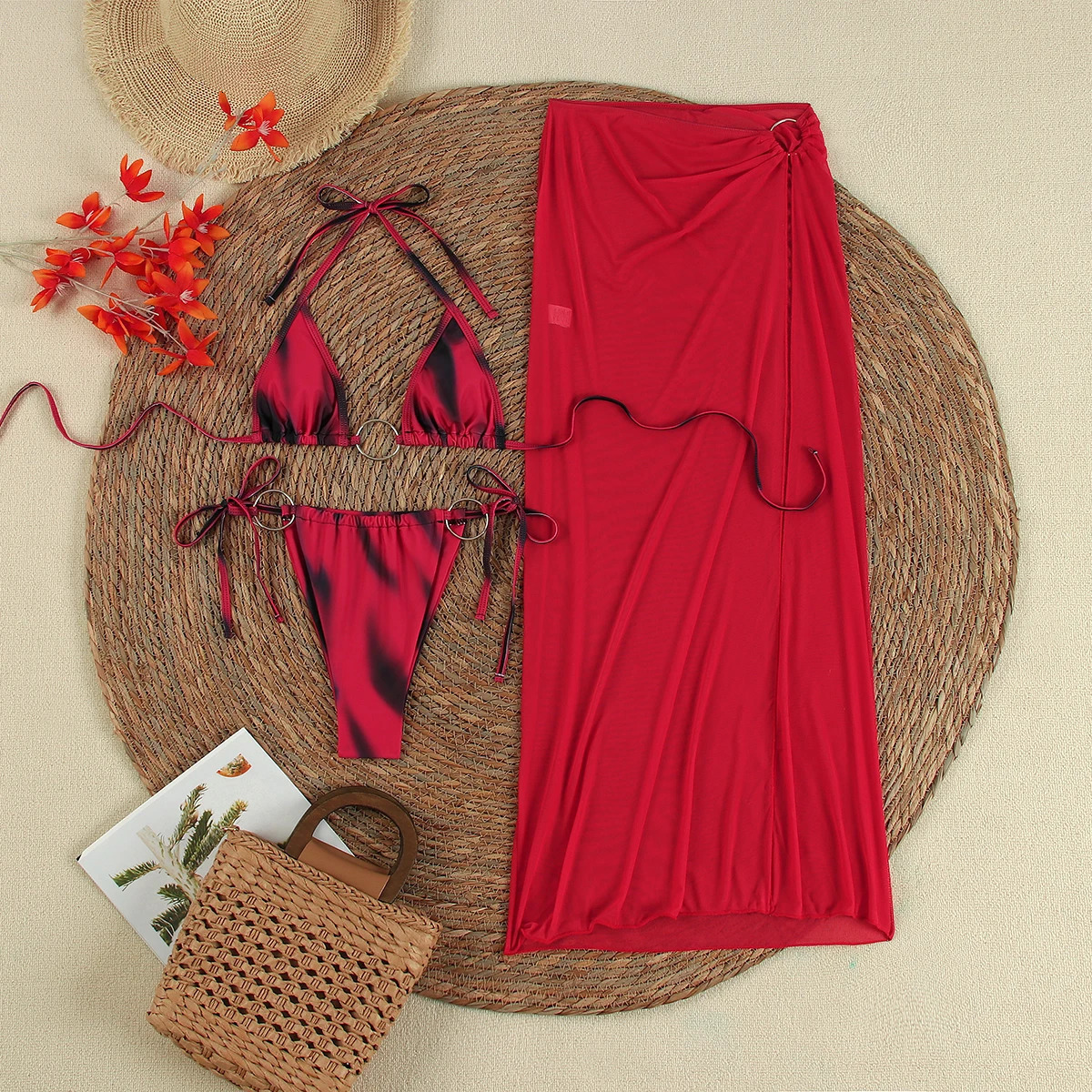 Sexy Print 3 pieces Micro Bikinis Women Swimsuit Swimwear Bathing Suit Beachwear With Long Skirt Bikini Set Biquini female 250322