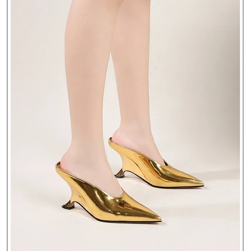 Eilyken Pointed Toe Women Slippers Shoes Shallow Wedges High Heels Banquet Mule Zapatos De Mujer 250322