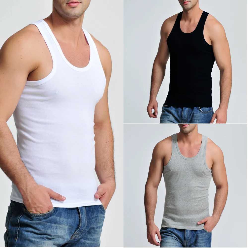 3-piece vest casual mens fitness clothing mens sleeveless fitness vest cotton single piece muscle top Plus size XXXL 4XL X250324