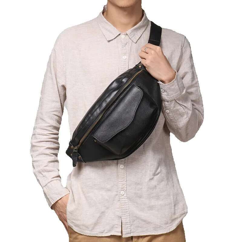 LUOKIR Retro Men's Chest Vegetable Tanned Leather Casual Crossbody Bag, Cowhide Shoulder Bag