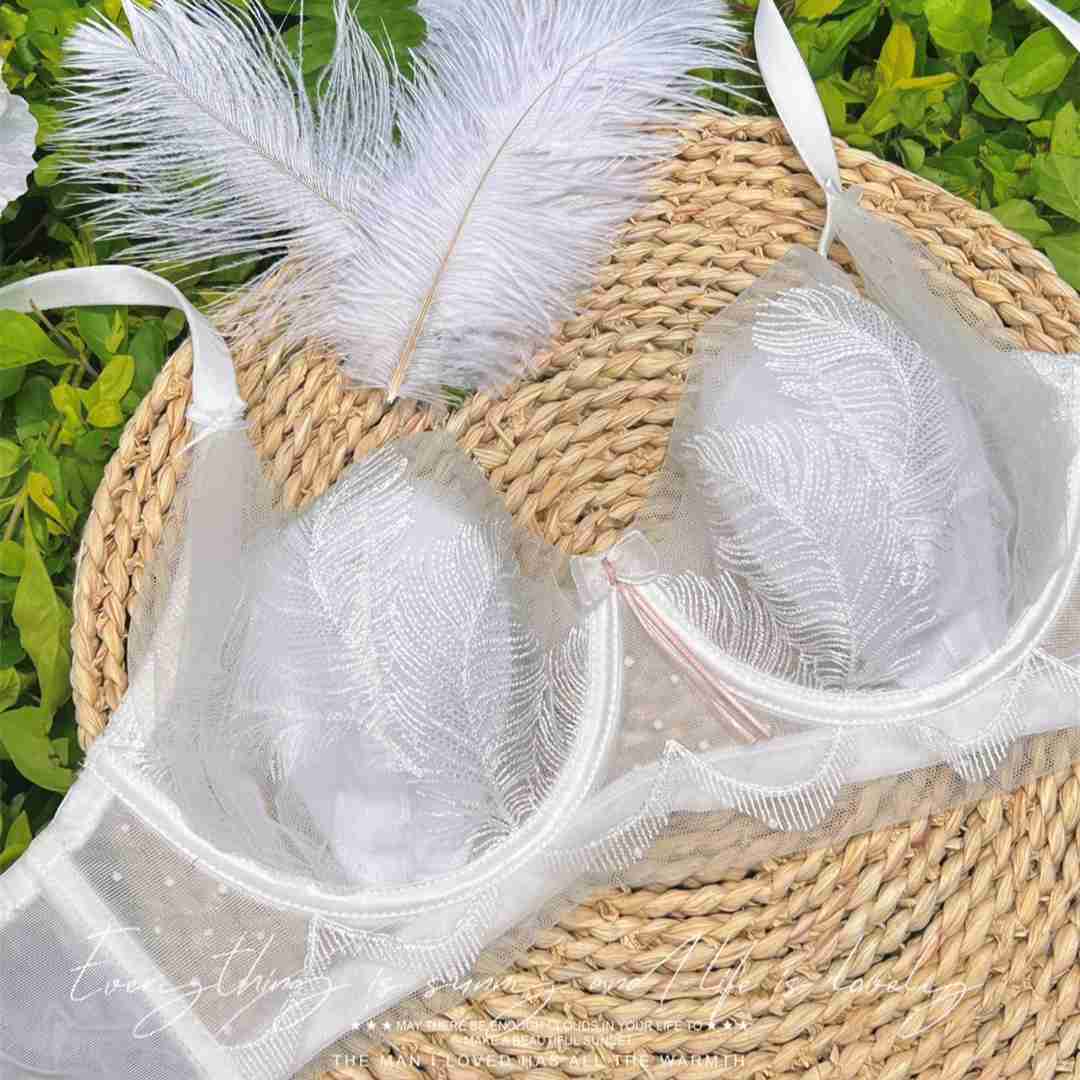 Pure Feather Embroidered French Underwear Lace Rabbit Ear Anti Convex Point Bra Thin and Sexy Converge Bra Set 250315