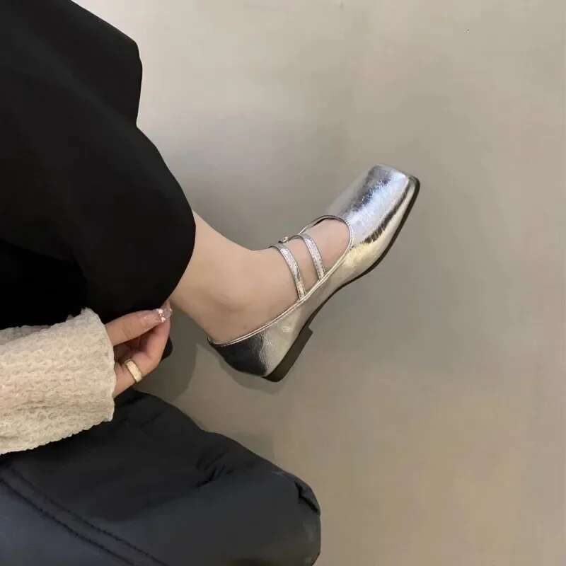 for Women 2025 Fashion One-word Buckle Women's Flats Spring Square Toe Solid Shallow Mouth Dress Daily Mary Jane Shoes