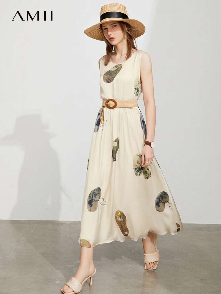 AMII Minimalism for 2023 Spring Summer Dress Pullover Printed Chinese Style Ae Vestidos Women Clothing 12342287