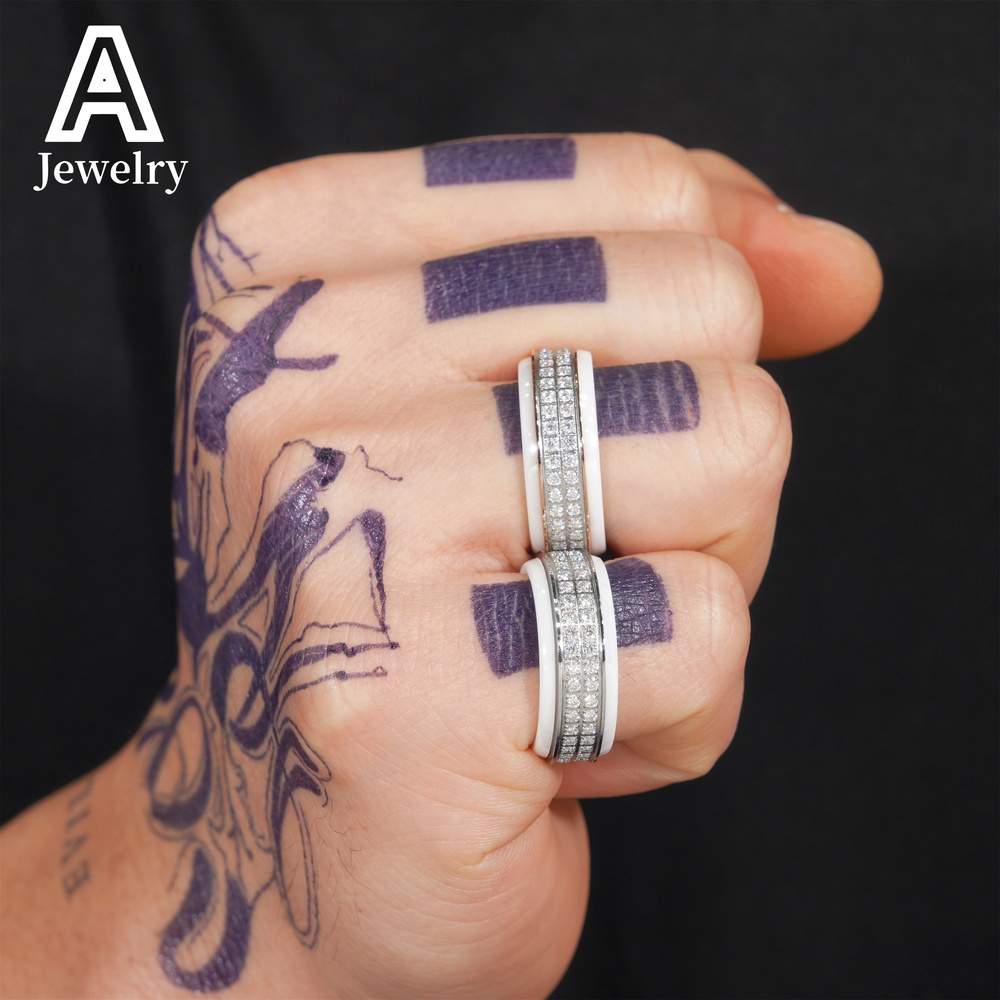 European and American new fashion design stainless steel Mosan diamond leisure ring Hip Hop party mens and womens fashion ring