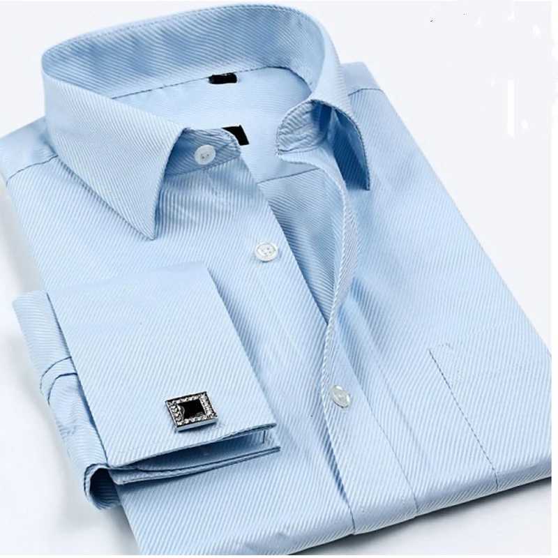 New mens classic French cufflink shirt brand mens formal shirt long sleeved dress mens Camisa Masculina X250324