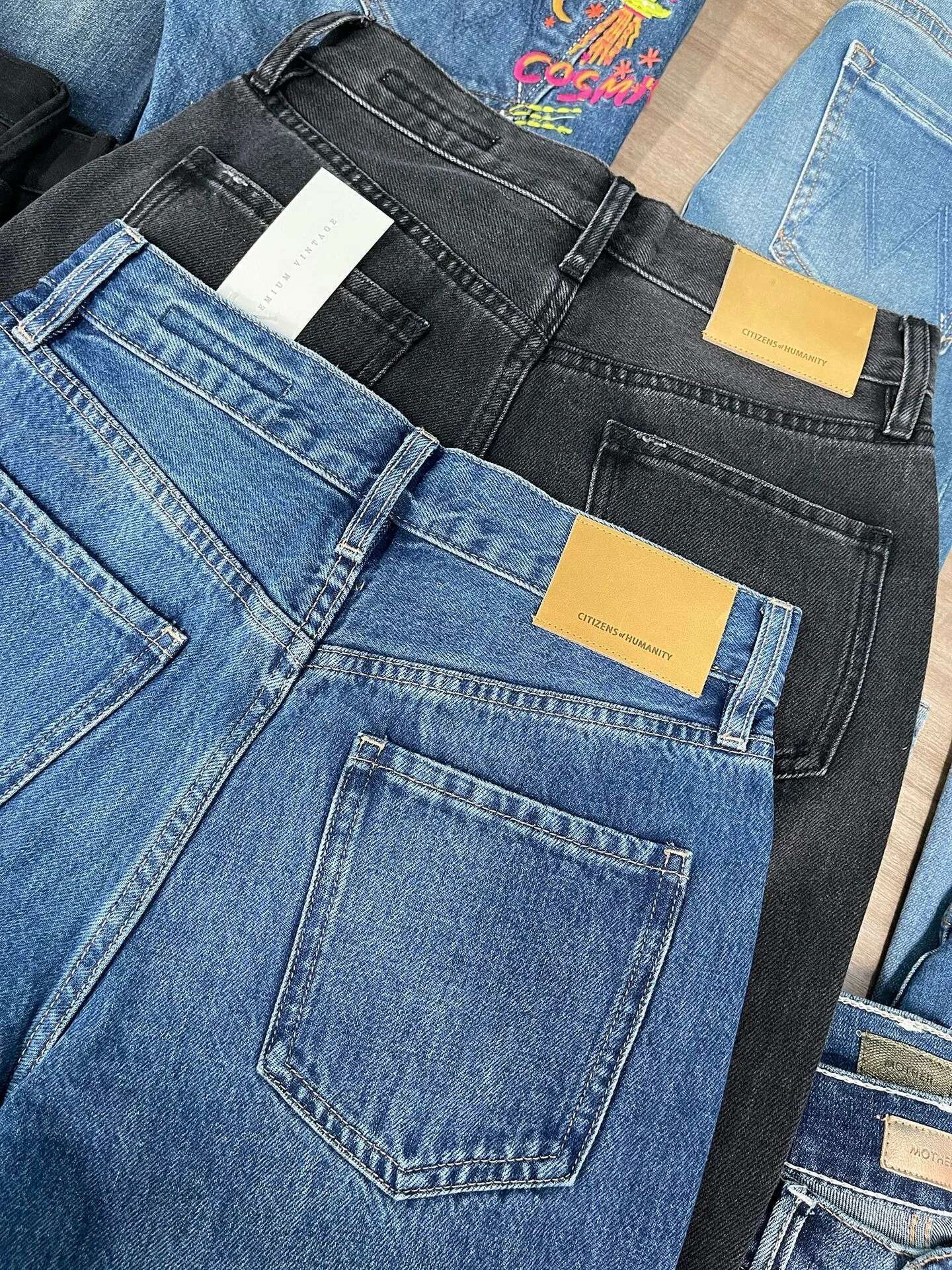 Women's Street Fashion Black Blue Long Jeans High-Waist Non-Elastic Wide Leg Flare Denim Trousers