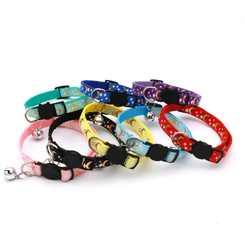 New Pet Supplies Hot Stamping Moon Star Cat Collar Dog Collar Cat Buckle Gold Detachable Reflective Dog Safety Buckle Collar Wholesale Adjustable LL