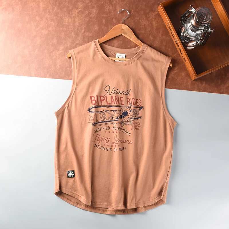 Summer New American Retro Sleeveless O-neck Letter Printed T-shirt Mens Fashion 100% Cotton Washed Casual Sports Tank Top X2503241