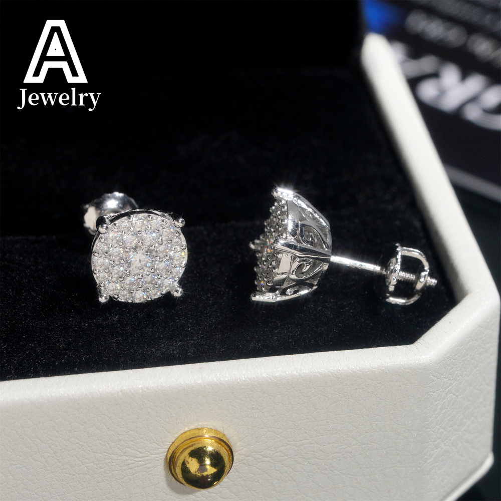 Claw Setting Cluster Earrings Fashion Hip Hop Moissanite Diamond Ear Studs 925 Sterling Silver Jewelry For Men Women