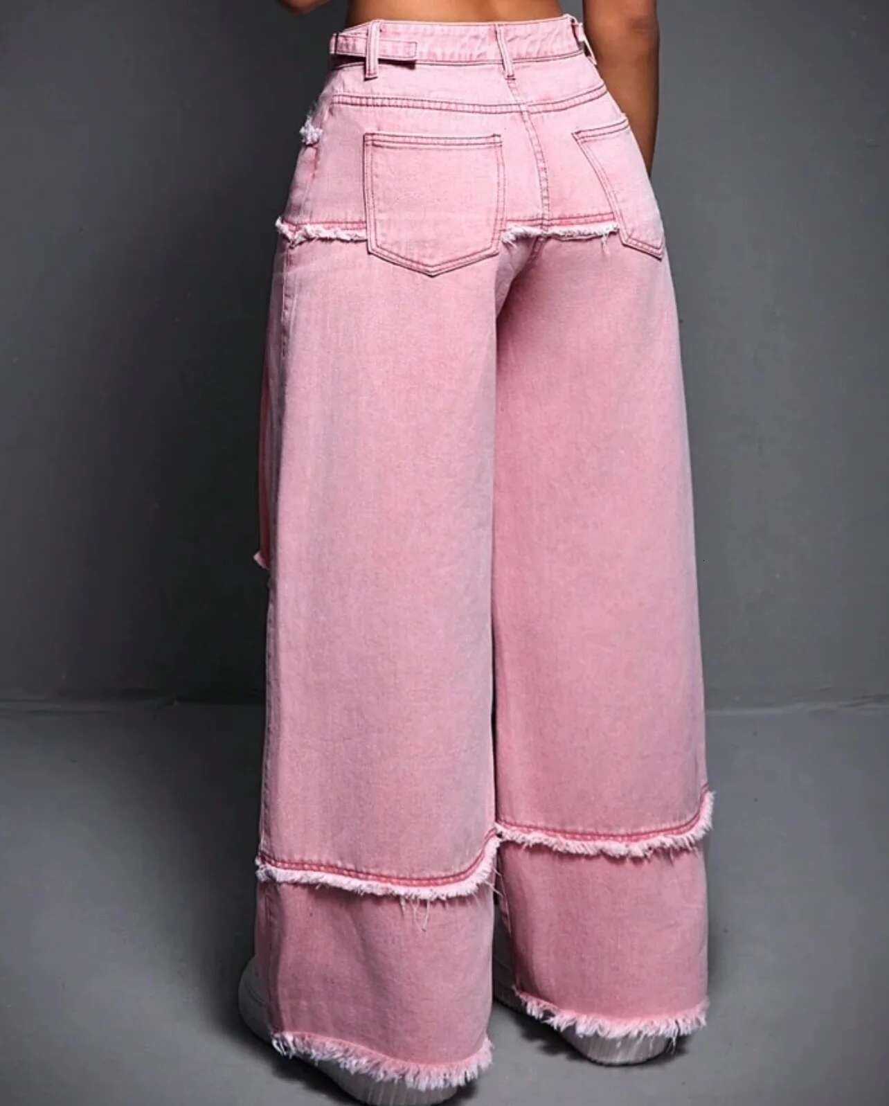 Pink Haruku Ripped Baggy Y2k With Wide Legs High Waist Mopping The Or Cargo Pants Fashion Slouche Women Jeans