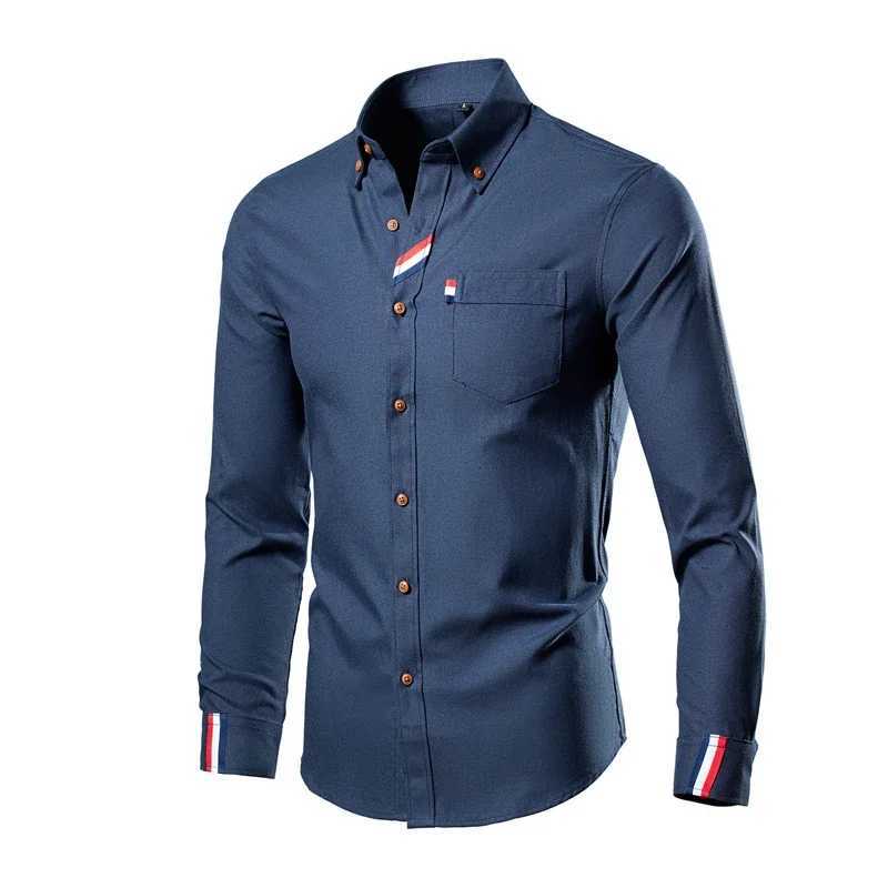 Mens wrinkle resistant elastic slim fit shirt mens business dress basic fashion casual long sleeved shirt mens social formal shirt X250324