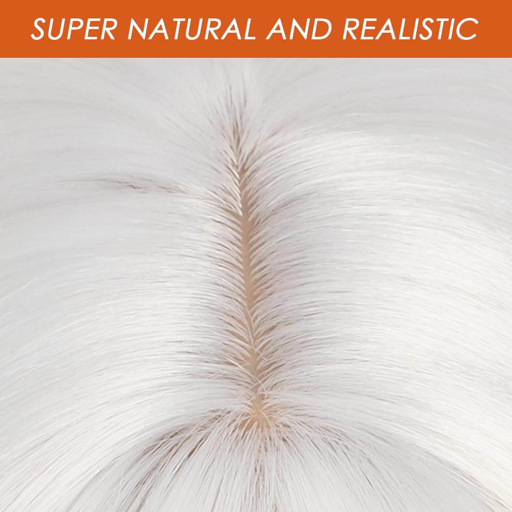 Short White Bob Wigs with Bangs,Short Straight Bob White Wigs for Women Hair Bob Cut Wig Shoulder Length Wig,Natural Looking Cosplay Daily Party Wig H